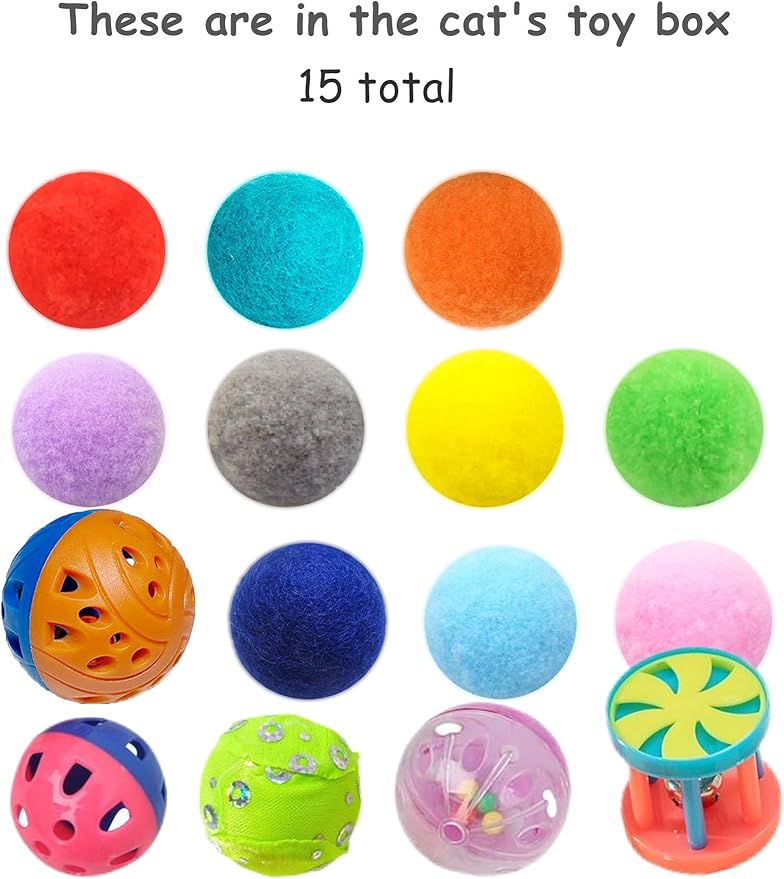 15-Pack Cat Toy Balls for Indoor Cats and Kittens (1.5'' - 2.2'', Cat Toys Mega Set)-Mewly Pet