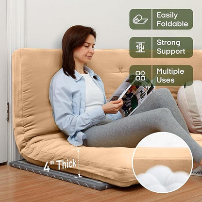 ZonLi Japanese Floor Futon Mattress Queen Size 80"x 60", 100% Cotton Cover 4'' Thicken Tatami Mattress, Foldable Sleeping Pad, Portable Dormitory Tatami Mat, Roll Up Floor Lounger Bed for Adult
