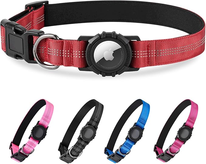 Dog Collar Compatible with Airtag, with Waterproof Cover, Multiple Colors, Multiple Sizes, Breathable Cotton and Linen Material, Suitable for Small, Medium and Large Dogs-Mewly Pet