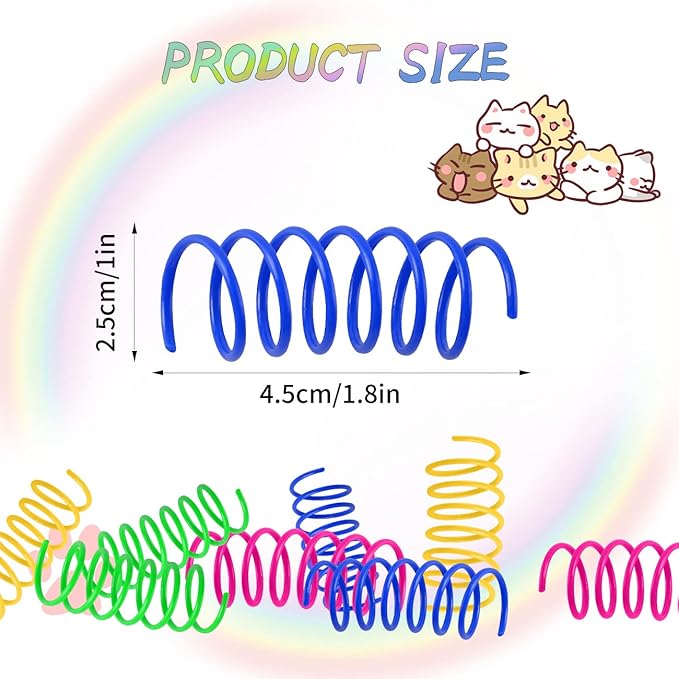 Cat Spring Toys 80 Pack, Colorful Plastic Coils Cat Kitten Spiral Spring Interactive Cat Toy for Swatting, Biting, Hunting-Mewly Pet