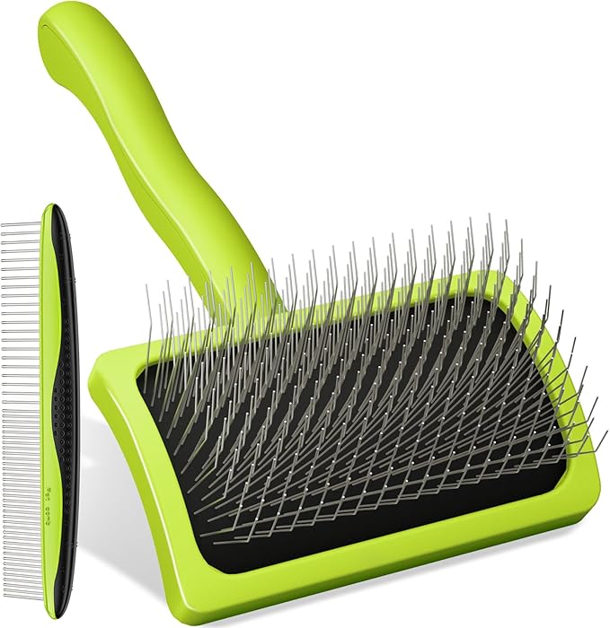 Pecute Slicker Brush for Dogs & Pet Comb, Professional Grooming Dog Brush for Goldendoodles, Poodles, Labradoodles, with Extra Long Soft Pins to Effectively Remove Tangles, Knots and Mats, 2PCS-Mewly Pet
