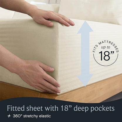 LuxClub Striped Sheets, 3 PC Striped Bed Sheets Twin Size, Deep Pockets 18" Eco Friendly Wrinkle Free-Kids-Fitted Sheets Machine Washable Hotel Bedding (Twin, Cream)