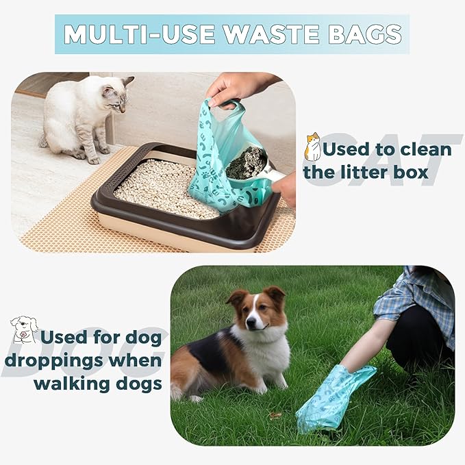 Poop Bags for Dog and Cat - Biodegradable 100% Leak-Proof Pet Waste Bags with Handle, 360 Count, Cornstarch Based Extra Thick, for Dog Poop and Cat Litter Disposal (Unscented)-Mewly Pet