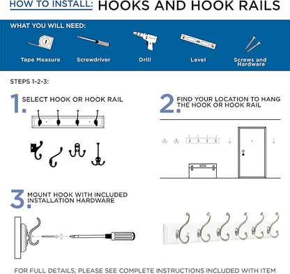 Franklin Brass Heavy Duty (1-Pack) 27' Coat/Hat Rack Wall Mount Pure White 6 Hooks Mounted Hanging Rail for Clothes, Towels, Purses, Bags, Kitchen, Entry, Closet Organizer FBHDCH6-WSE-R