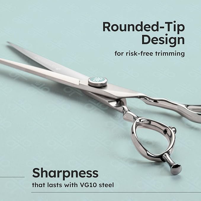 7" Dog Grooming Scissors – Sawtooth Blade, VG10 Stainless Steel for Sharpness, Durability, and Edge Retention, Perfect for Grooming Maltese, Yorkie, Schnauzer-Mewly Pet