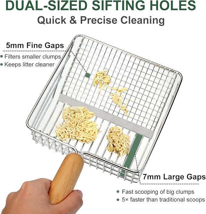 XBX Cat Litter Scoop with Holder, Heavy Duty Litter Sifter, Stainless Steel Litter Shovel, Litter Scooper with Beech Wood Grip and Washable Stand, Perfect for Cat Litter Box Cleaning-Mewly Pet