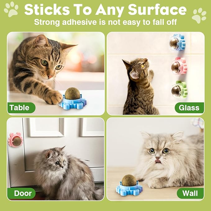 360° Catnip for Cats Wall Catnip Rollerball Licking Ball Cat Nips Mint Magic Cat Stick on Wall Crack Balls Lickable Play Chew Teeth Cleaning Pet Chew Indoor Outdoor-Mewly Pet