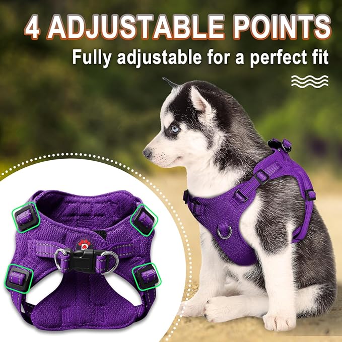 Dog Harness Step in Dog Vest Harness, Reflective Adjustable Puppy No Pull Harness Breathable Soft for Small and Medium Dogs Cats, Purple, XS-Mewly Pet