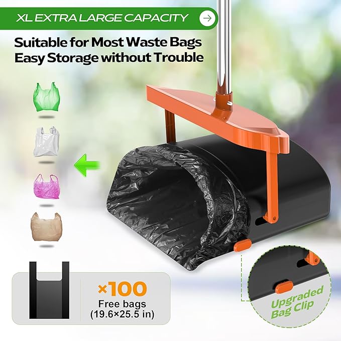 UPSKY Dog Pooper Scooper Swivel Bin & Rake Kit with 100 Waste Bags,33.4" Stainless Steel Long Handle Heavy Duty Pet Poop Shovel for Large Medium Small Dogs, Odor-Proof Lid for Yard/Lawn/Outdoor Use-Mewly Pet