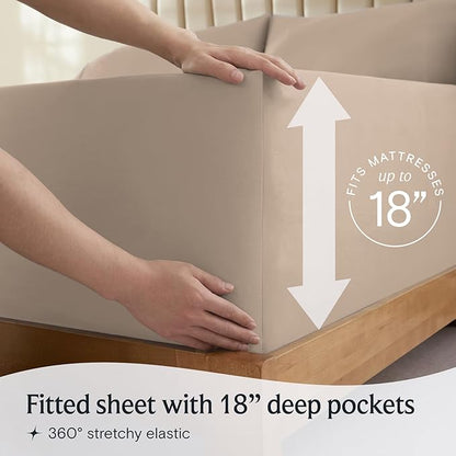 LuxClub 4 PC Full Sheet Set, Breathable Luxury Bed Sheets, Deep Pockets Wrinkle Free Cooling Bed Sheets Machine Washable Hotel Bedding Silky Soft - Light Khaki Full