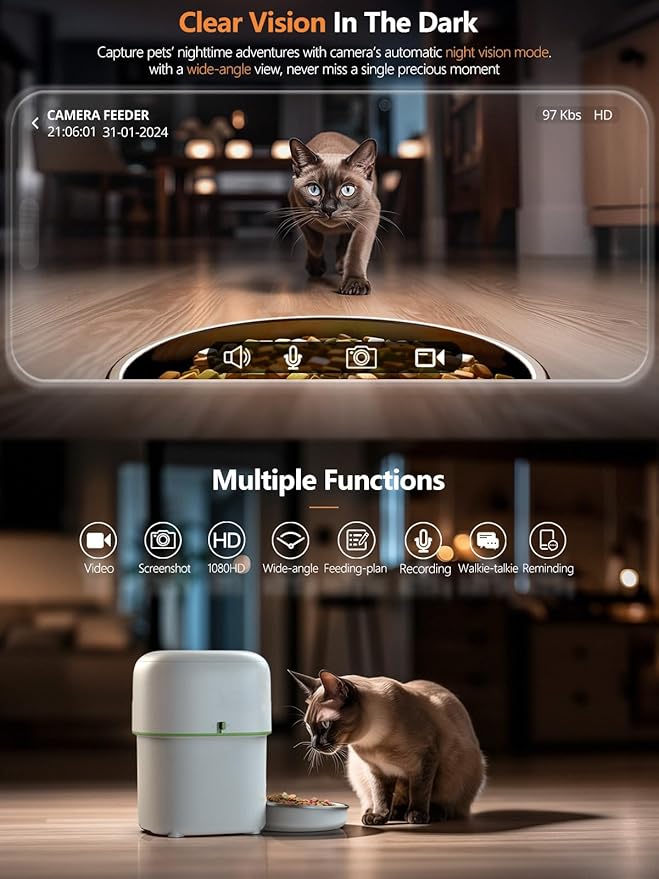 Automatic Cat Feeder with Camera - 5G WiFi Auto Cat Food Dispenser, 1080P HD Video with Night Vision, 1-15 Meals, 1-99 Portions, 2-Way Audio, Keeps Food Fresh, Timed Pet Feeder Also for Dogs-Mewly Pet