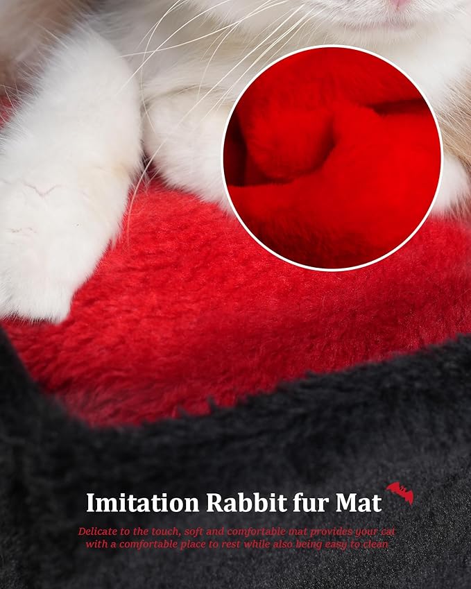 Gothic Cat Condo Cave for Indoor Cats, Spacious Indoor Coffin Cat House Bed,Large 20x13.5inch Bunk Perch, Stable Cubbie for Pets Rabbits, Halloween Red Black-Mewly Pet