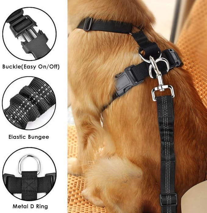 SlowTon Dog Seat Belt Harness for Car, Dog Car Harness Adjustable Mesh Breathable & Dog Seatbelt Safety Tether with Elastic Bungee for Small Medium Large Pets(Pink, Single Clip, S)-Mewly Pet