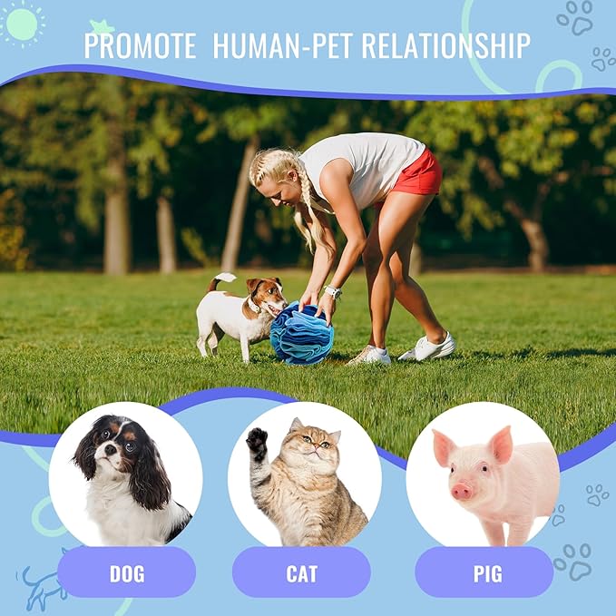 Pet Snuffle Ball, Puzzle Sniffing Interactive Dog Ball for Blind Dogs Training Stress Relief Dog Enrichment Toys Treat Machine Washable (Ocean Blue, 10cm)-Mewly Pet