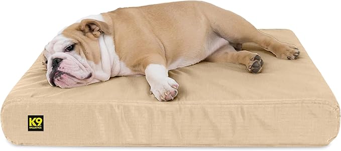 K9 Ballistics Tough Ripstop Orthopedic Rectangle Dog Bed Removable Washable Cover, Solid Orthopedic Foam for Size M Medium Dogs 33"x27", Sandstone-Mewly Pet