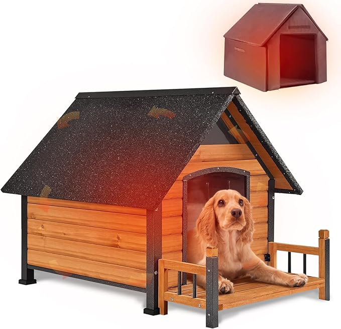 AIVITUVIN Outdoor Dog House Insulated Liner with Anti-Chewing Iron Surround Dog Kennel Dog Shelter Weatherproof (Brown, 45" D x 32.9" W x 32.6" H)-Mewly Pet