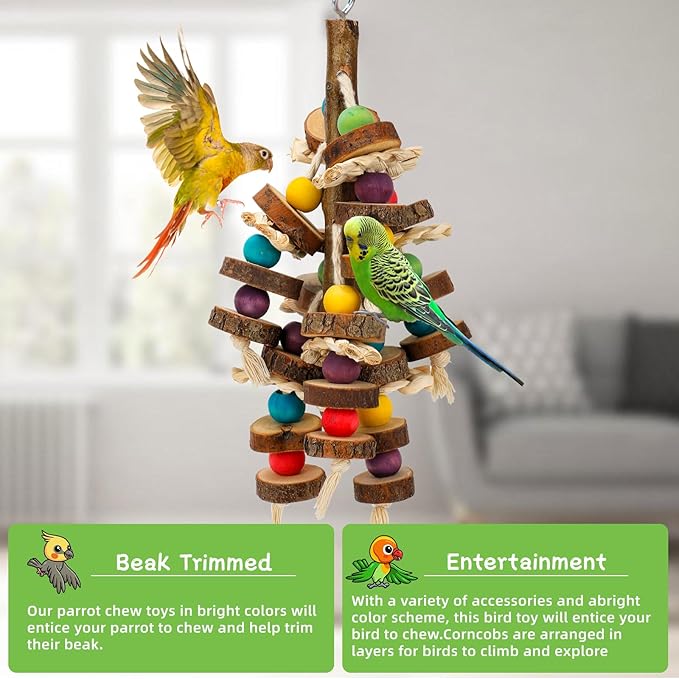 Rypet Wood Bird Chewing Toys for Cage Wall, Wooden Bird Cage Toy for Helping to Trim Beak, Birds Toys Parrot Toy for African Grey Parrots Cockatoos Amazon Parrot and Other Small to Medium Parrots-Mewly Pet