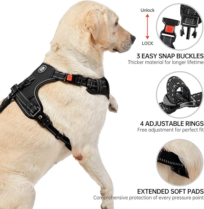 NESTROAD No Pull Dog Harness,Adjustable Oxford Dog Vest Harness with Leash,Reflective No-Choke Pet Harness with Easy Control Soft Handle for Large Dogs(X-Large,Black)-Mewly Pet