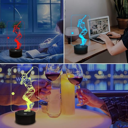 FULLOSUN Baseball 3D Night Light, Sport Gifts Bedside Lamp for Xmas Holiday Birthday Gifts for Baseball Fan with Remote Control 16 Colors Changing + 4 Changing Mode + Dim Function