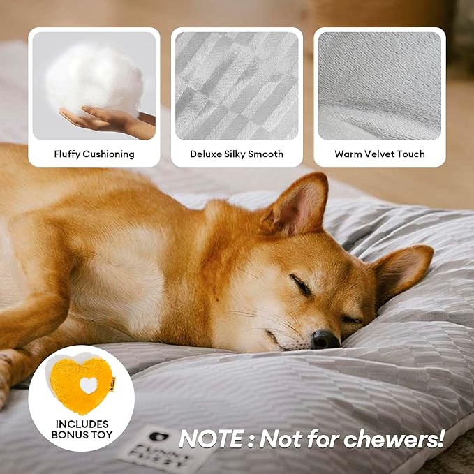 FUNNY FUZZY 2 in 1 Dog Bed Crate Pad Mat, Washable Reversible Floor Sleeping Mats,Fluffy Kennel Pad for Medium Sized Dog,Indoor Cats,Sleeping Mattress, 29.9" × 18.9", Light Grey-Mewly Pet