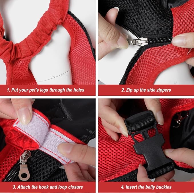 FEimaX Dog Carrier Backpack Pet Legs Out Front Cat Travel Bag, Adjustable Puppy Backpacks Carriers Hands-Free for Small Medium Dogs Cats Hiking Traveling Camping Daily Walking (Medium, Red)-Mewly Pet