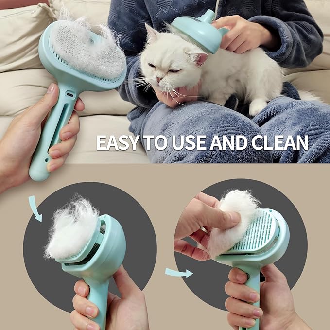 3-in-1 Self-Cleaning Pet Brush for Shedding - Removes Static and Loose Hair from Dogs and Cats (Blue)-Mewly Pet