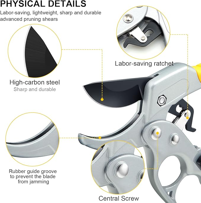 Ultra Sharp Germany Steel Pruning Shears - Cuts 3X Easier, Weak Hand Arthritis Snips, Rust-Resistant, Effortlessly 1-Inch Cut Capacity Garden Scissors, Ergonomic Handle-Mewly Pet