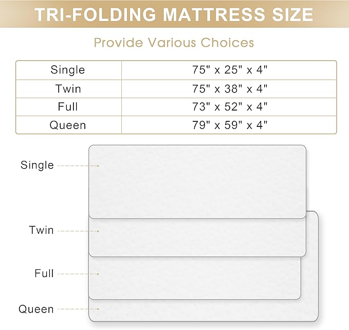 Folding Mattress - 4 Inch Memory Foam Tri-fold Mattress with Breathable & Washable Bamboo Fiber Fabric Cover - Foldable Guest Bed for Camping, Road Trip, Full