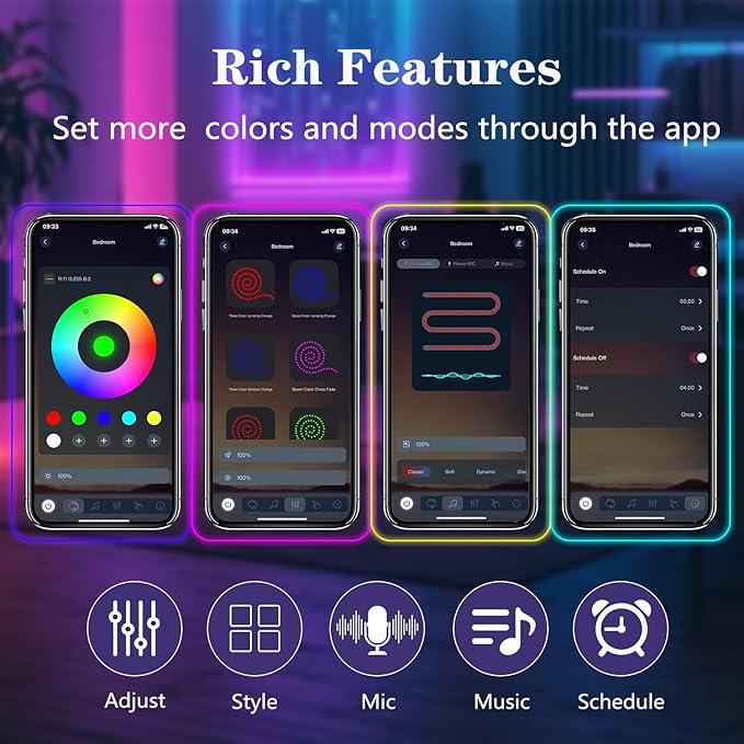 65.6FT Neon Rope Lights,Flexible Led Light Control with App/Remote,Multiple Modes,IP67 Outdoor Waterproof,Music Sync Strip for Bedroom
