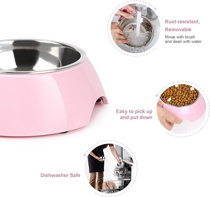 Elevated Dog Bowls Set - Non-Slip Raised Pet Feeder with Medium (10 oz) & Large (20 oz) Stainless Steel Bowls - Includes Durable Resin Stand for Puppies, Adult Dogs & Cats - Pink-Mewly Pet