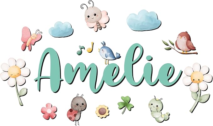Custom Nursery Name Sign with Themed Decor Kit | Personalized Wooden Wall Art for Baby, Kids Room | Space, Jungle, Circus, Under the Sea, Woodland, Rainbow (50", Fairy Garden)