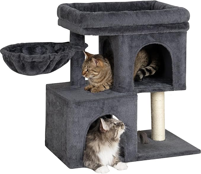 Cat Tree with Large Top Perch, 21.6in Cat Tower with Big Hammock and Dual Condos, All-in-one Cat Activity Center-Mewly Pet