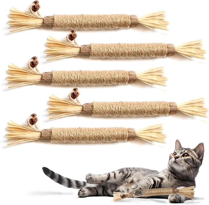 8.66 inches Silvervine Sticks Cat Toys, Natural Catnip Kittens Chew Toy for Teeth Cleaning,Big Catmint Blend Stick, Dental Kitty Chews for Indoor(5 Pack)-Mewly Pet