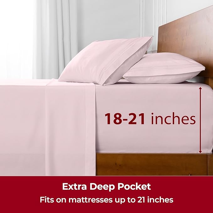 Mellanni Extra Deep King Sheets - 4 PC Iconic Collection Bedding - Hotel Luxury, Ultra Soft, Cooling Bed Sheets - Wrinkle, Fade, Stain Resistant (King, Blush Pink)