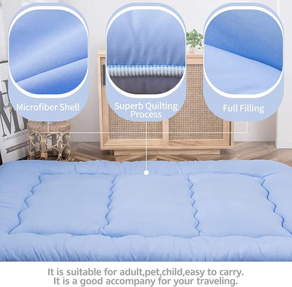 MAXYOYO Japanese Floor Mattress Futon Mattress, Thicken Sleeping Pad Roll Up Mattress Mattress Pad Foldable Floor Lounger Bed Boys Girls Dormitory Mattress Pad, Dusty Blue, Twin Size
