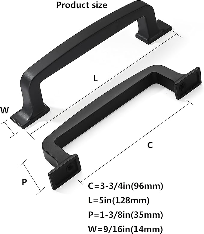 Khtumeware 10 Pack 3-3/4 Inch Matte Black Cabinet Handles - Drawer Pulls for Kitchen, Cupboard, Hardware