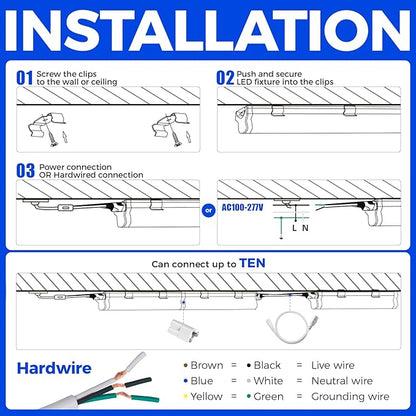 Barrina (Pack of 6 LED T5 Shop Light 3FT, 6500K Super Bright White, Utility Shop Lights, Commercial Bay Light, ETL Listed, Corded Electric with Built-in ON/Off Switch