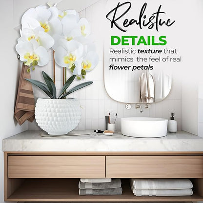 Large Artificial Orchids with Ceramic Pot, Faux Orchids for Living Room, Bathroom, Kitchen, Home, Hotel Indoor Decor (17'' White)