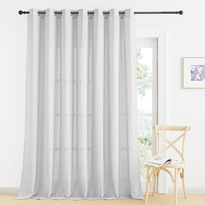 RYB HOME Natural Semi Sheer Curtains - Linen Blended Bohemian Airy Design for Dining Room Bathroom, Light Filtering Wrinkle-Resistant Privacy Home Decor, Dove Grey, W 60 x L 95, 1 Pc