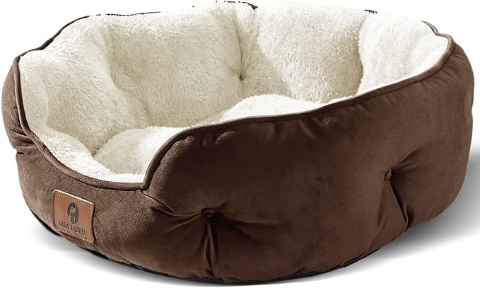 Asvin Small Dog Bed for Small Dogs, Cat Beds for Indoor Cats, Pet Bed for Puppy and Kitty, Extra Soft & Machine Washable with Anti-Slip & Water-Resistant Oxford Bottom, Brown, 20 inches-Mewly Pet