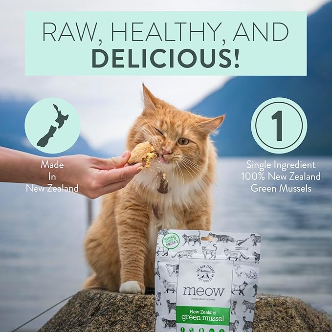 Meow Freeze Dried Cat Treats - New Zealand Green Mussel, High Protein, Healthy Cat Snacks and Toppers, All Natural for All Life Stages, 1.76 oz-Mewly Pet