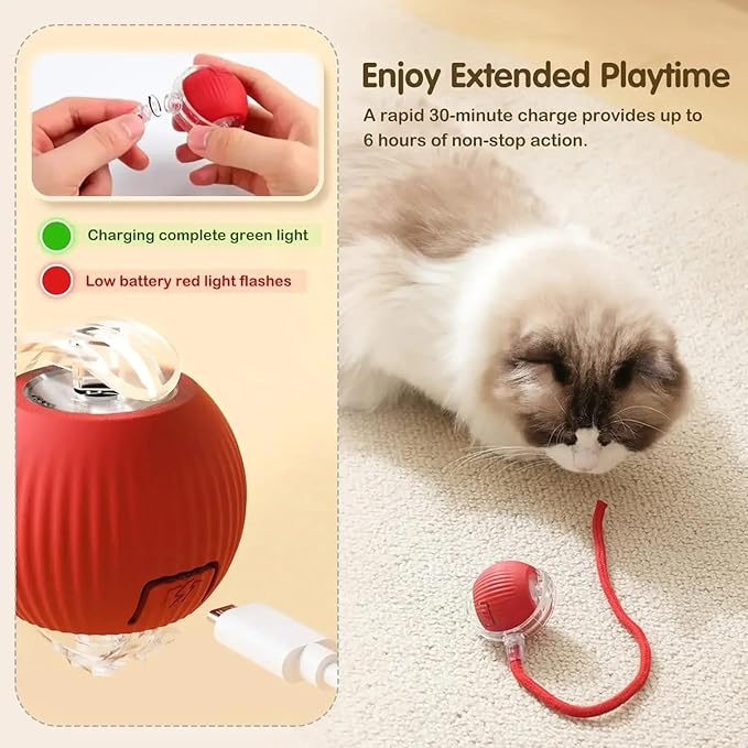 Interactive Pet Chase Toy - Rechargeable, Motion Ball, Self-Moving Kitten Toy for Indoor Interactive Playing, Smart Cat Rolling Ball-Mewly Pet