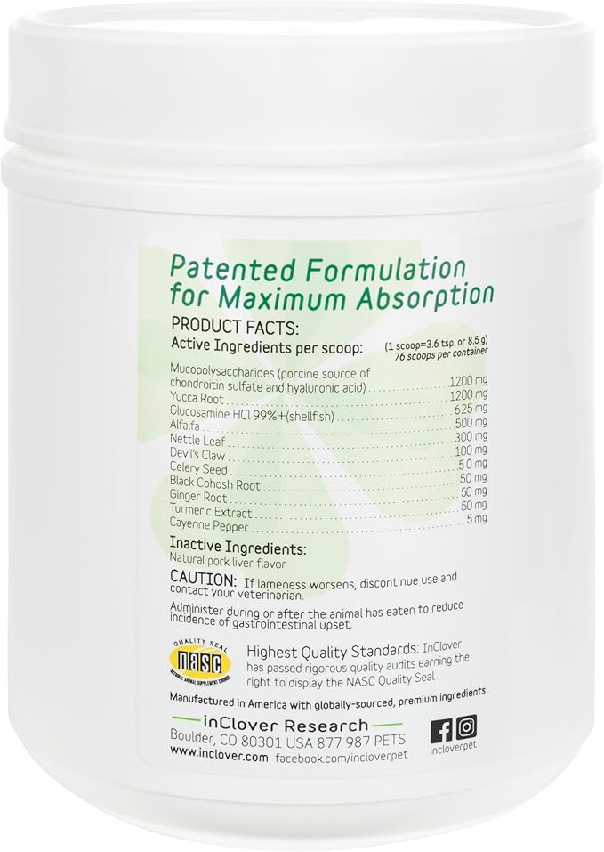 InClover Connectin Natural Hip & Joint Supplement for Dogs with Glucosamine, Chondroitin & Hyaluronic Acid - Powder for Dog Mobility, Comfort & Active Lifestyle Support, 23oz-Mewly Pet