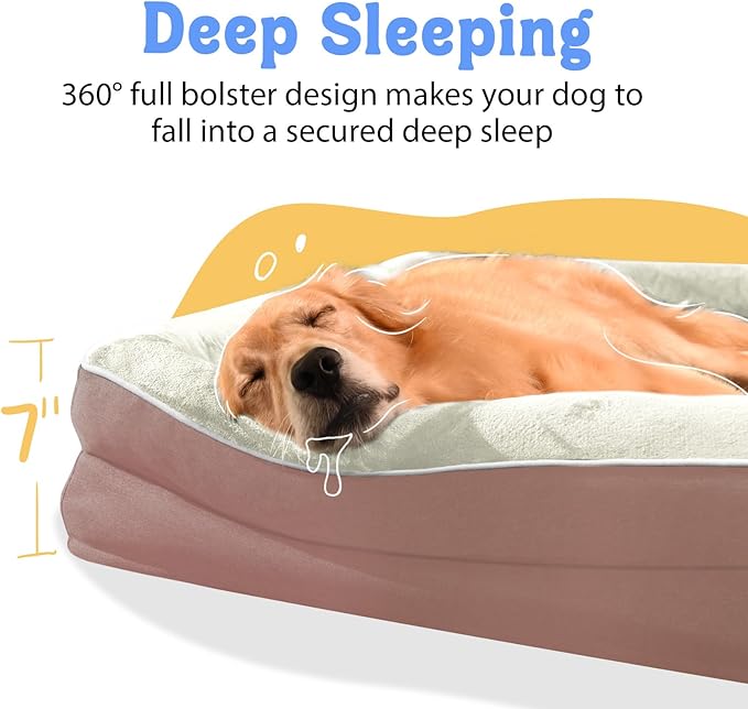 Orthopedic Washable Large Dog Bed - Dog Beds Large Sized Dogs with Removable Cover Waterproof Orthopedic Pet Bed XL Dogs Beds with Bolster-Mewly Pet