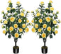 3.6FT Artificial Camellia Fake Tree, Artificial Plants & Flowers with 32 Yellow Flowers for Door Front Decoration Porch Patio Living Room Office Indoor Outdoor Decor (2PCS Contains Dried Moss)