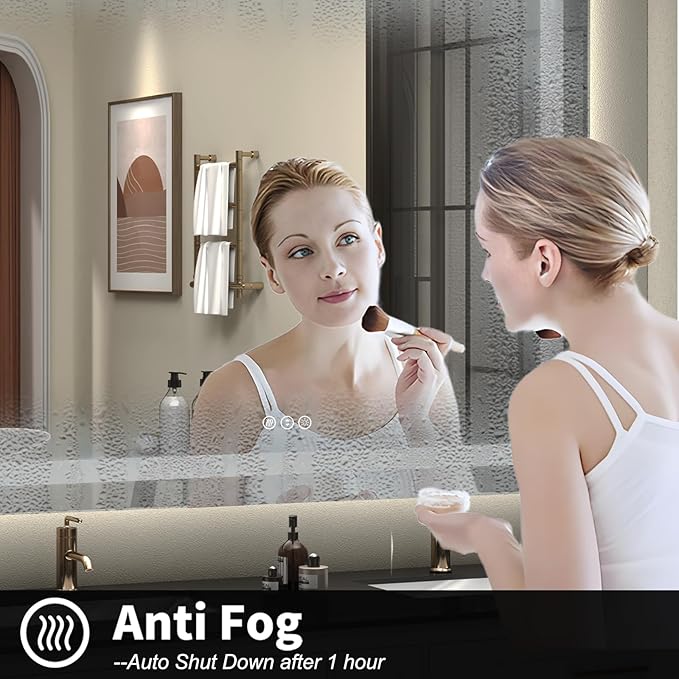 Led Bathroom Mirror 60x36, Large Illuminated Dimmable Vanity Mirror with Lights, Backlit and Front Lighted Makeup Mirror for Wall, Anti-Fog, Shatter-Proof, ETL Listed (Horizontal/Vertical)