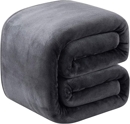 Fleece Blanket Queen Size for All Season 350GSM - Premium Lightweight Anti-Static Throw for Queen/Full Size Bed Extra Soft Brush Fabric Warm Sofa Thermal Blanket 90" x 90"(Dark Gray Queen)