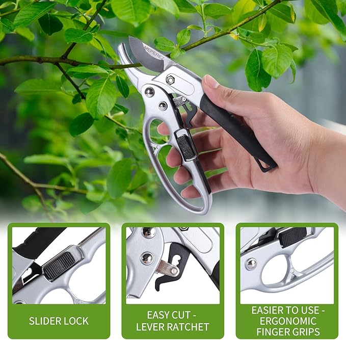 Ultra Sharp Germany Steel Pruning Shears - Cuts 3X Easier, Weak Hand Arthritis Snips, Rust-Resistant, Effortlessly 1-Inch Cut Capacity Garden Scissors, Ergonomic Handle (Black)-Mewly Pet