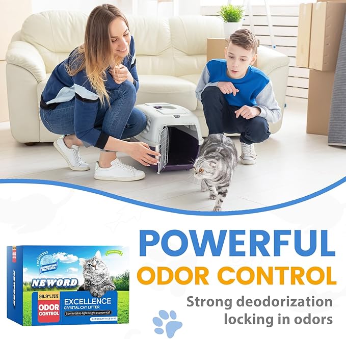 NEWORD Crystals Cat Litter Lightly Scented Litter Superior Odor Control 14 lbs Total (2 Pack of 7lb Bags) Soft-On-Paws Low Tracking Dust-Free Blue Silica Gel-Mewly Pet