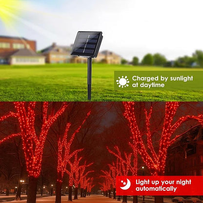Solar String Lights Outdoor, 2-Pack Total 80FT 200 LED Solar Christmas Twinkle Lights Outside Waterproof Copper Wire 8 Modes Solar Fairy Lights for Garden Tree Party Birthday Christmas Decor (Red)